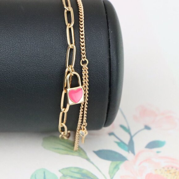 "Dual Layer Rose Gold Bracelet with Heart Lock & Key Charms, XPBL1157 - Picture 6 of 12
